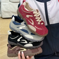 复古户外反绒皮酒红德训鞋女2025新款百搭休闲运动登山鞋阿甘板鞋