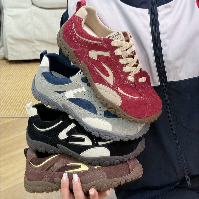 复古户外反绒皮酒红德训鞋女2025新款百搭休闲运动登山鞋阿甘板鞋
