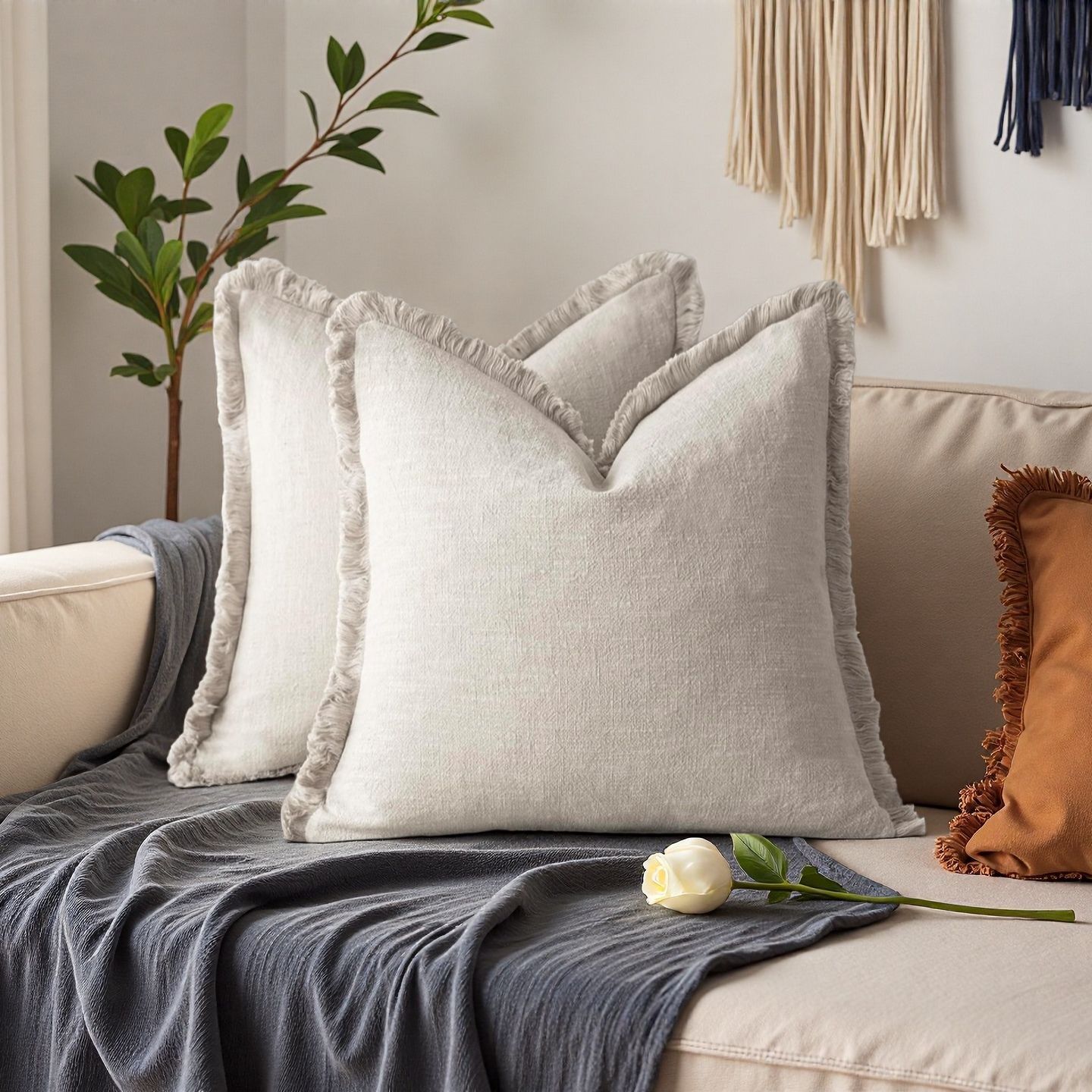 Verano almohada de algodón lavado con agua debe borda almohada cubierta de almohada sala de estar dormitorio sofá cama almohada de color sólido almohadilla desmontable y lavable