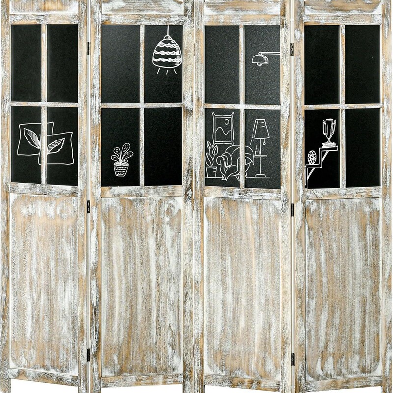 Wooden Folding Screen Panel for Indoor Use, Portable Privacy Screen with Blackboard, Freestanding Partition for Room Separation