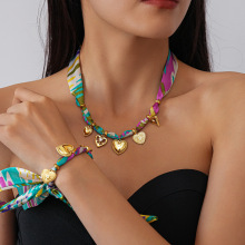 欧美不锈钢布艺印花镂空太阳爱心锁骨链民族风秋冬小众高级感项链