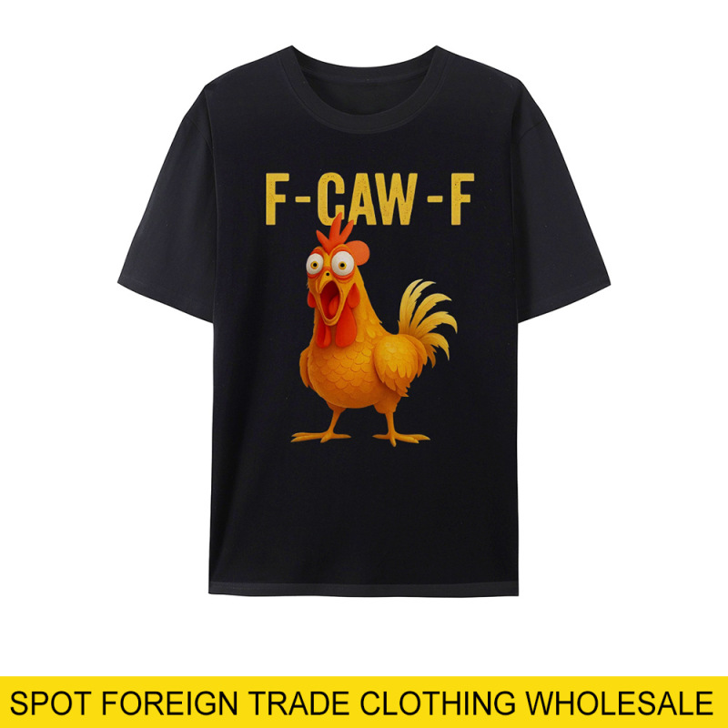 跨境新款有趣的公鸡印花F-Caw-F运动纯棉休闲大码T恤男女同款|undefined