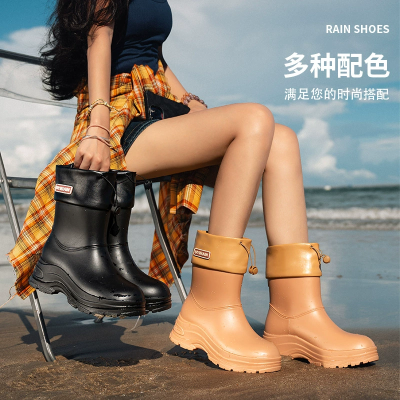 Новая модель ретро средняя трубка дождевая обувь женская водонепроницаемая нескользящая водяная обувь резиновая обувь с толстой подошвой кормы водяная обувь фабрика прямых продаж