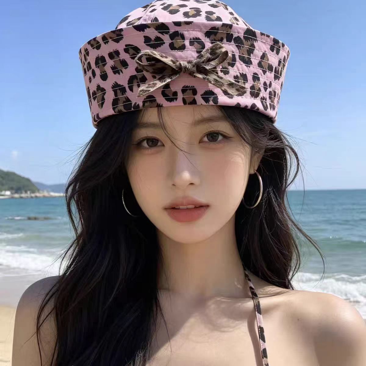 핑크 레오파드 리본