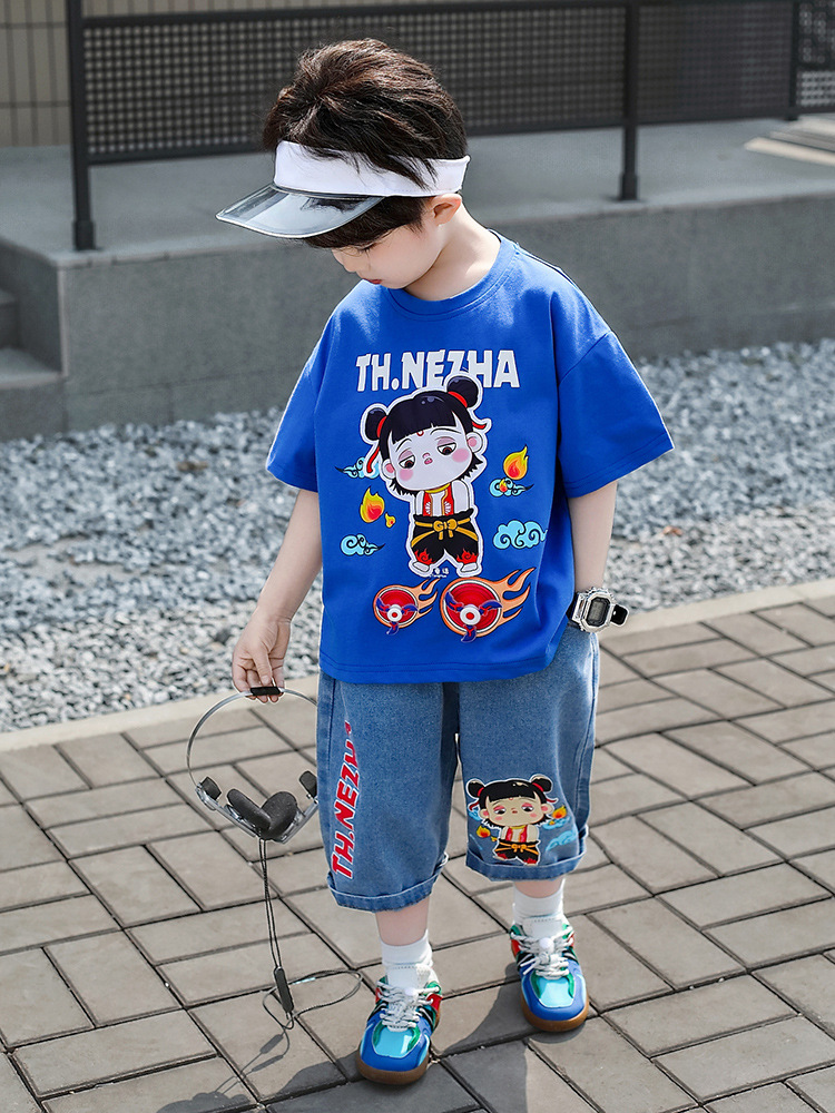 7856 Ropa infantil para niños, conjunto de verano de manga corta a la moda, conjunto de verano para bebé 2026, ropa moderna