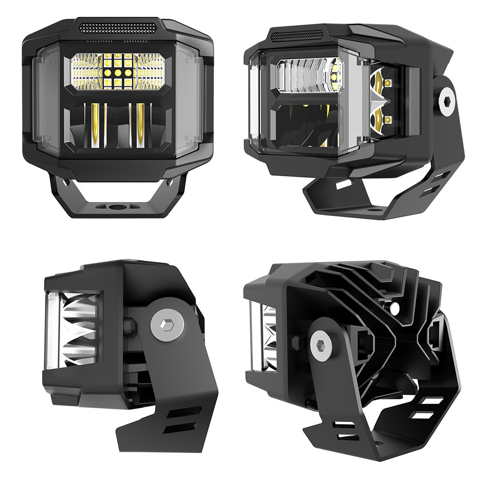Cube Led Spot Light 3 Inch Spot Flood Diffuse Combo Beam Led Pods with Amber DRL 270° Beam Side Shooter for UTV 4X4 Trucks ATV