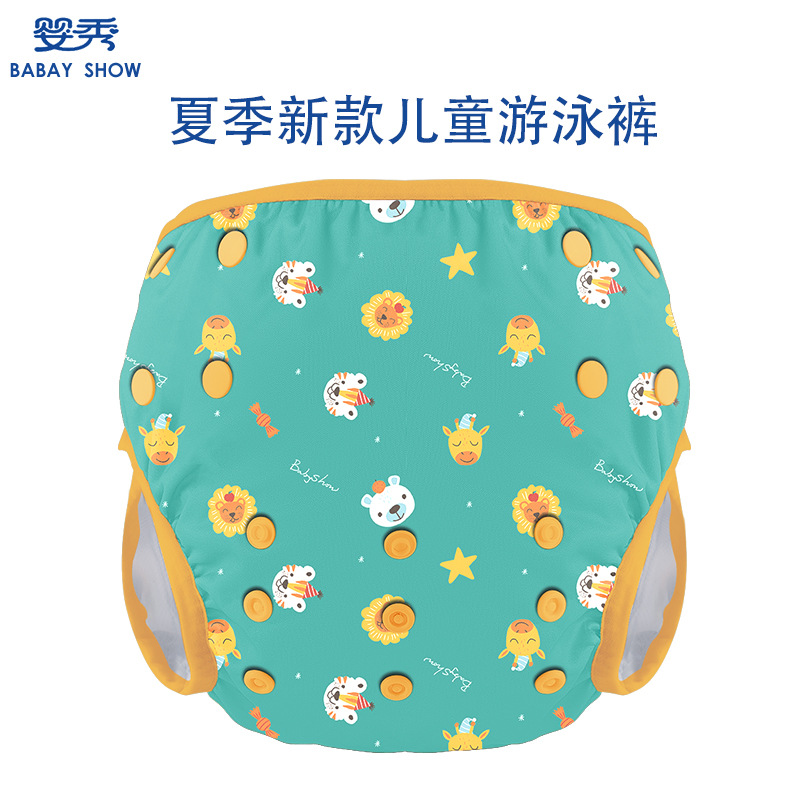 Cross-Border New Style Children's Male and Female Baby Leak-Proof Swimming Pants Cartoon Print Breathable Washable Diapers Baby Cloth Diapers