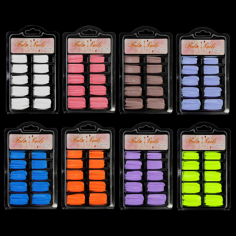 Super Long Candy Solid Color Ballet Armor 100 Pieces Blister Small Blue Box Transparent Box Coffin Trapezoidal Fake Nail Pieces Finished Product Super Long Candy Solid Color Ballet Armor 100 Pieces Blister Small Blue Box Transparent Box Coffin Trapezoidal Fake Nail Pieces Finished Product