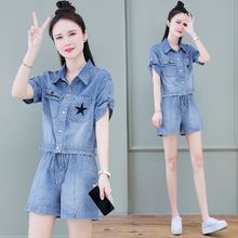 小个子短袖牛仔套装连体裤女2025夏季新款休闲时尚气质短裤两件套