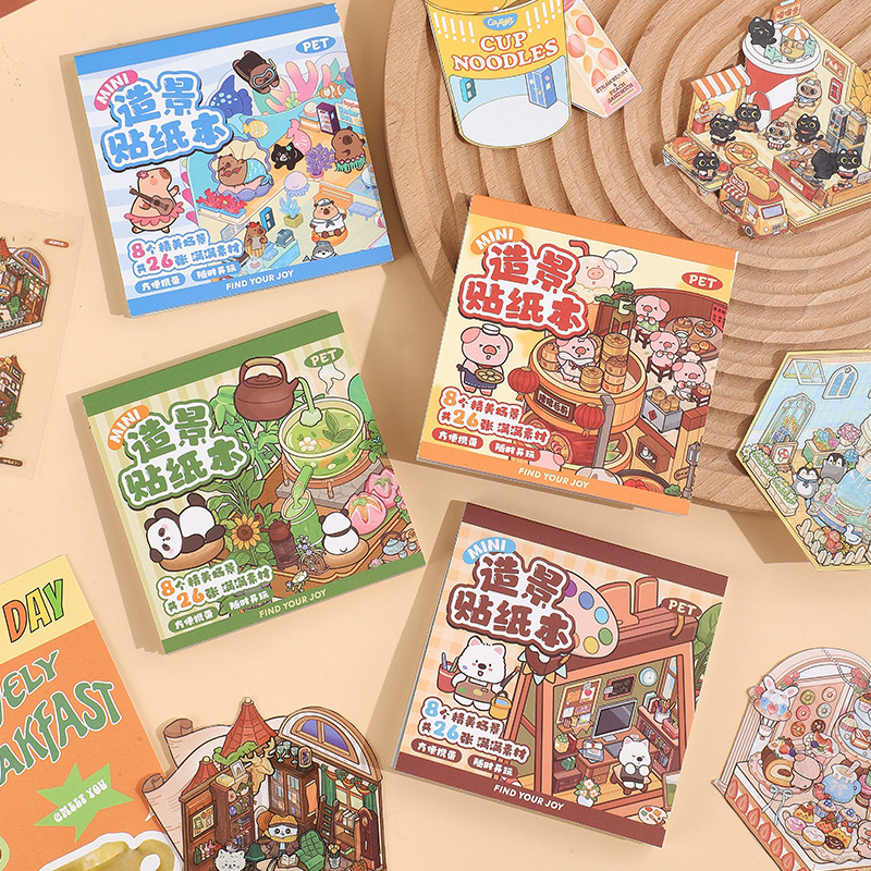 Miniature Landscape Collection Book: 3D DIY Stress Relief Mini Landscape Sticker Book Cute Cottage Stickers
