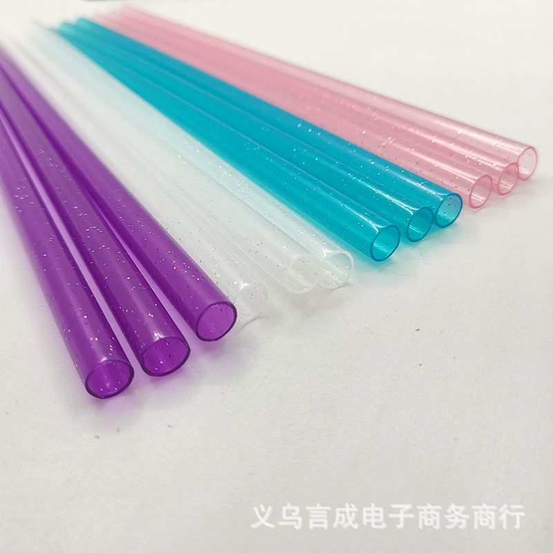 -border reusable plastic glitter straws colorful PP flat mouth straight tube transparent hard tube 30CM no buckle wholesale