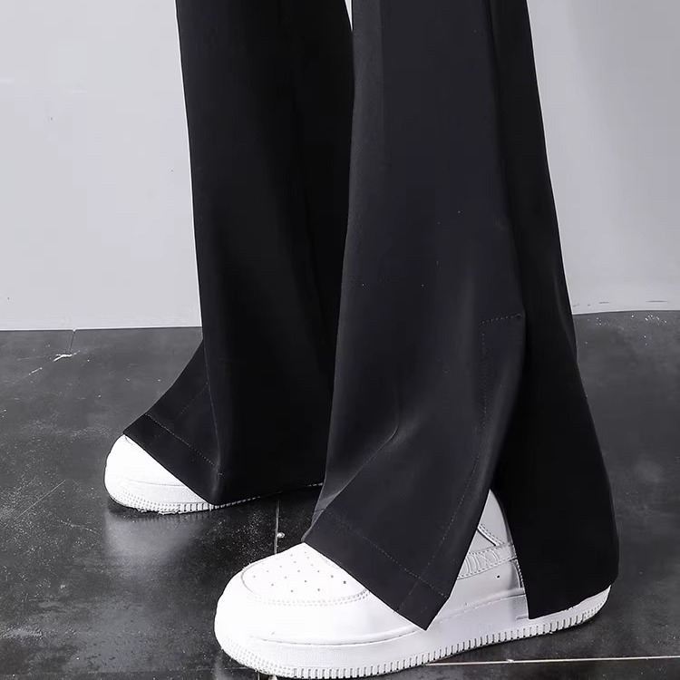 Petite Women's Slit Flared Suit Pants 2026 Spring and Autumn New Black High-Waisted Slimming Drapey Floor-Length Bell-Bottom Pants