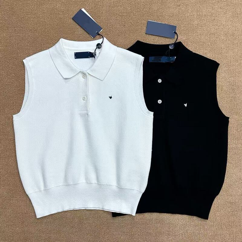 Women's Ralph Lauren Embroidered Pima Cotton Sleeveless Knit Vest with Polo Collar, New Summer Style