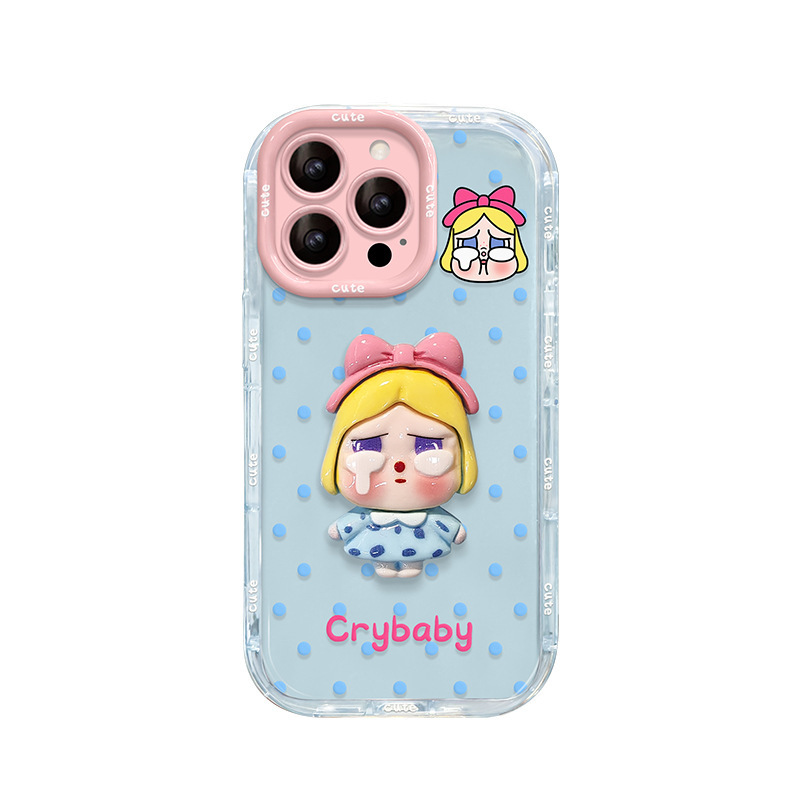 波点哭娃公仔适用苹果16可爱手机壳iphone14promax多巴胺15卡通女|undefined