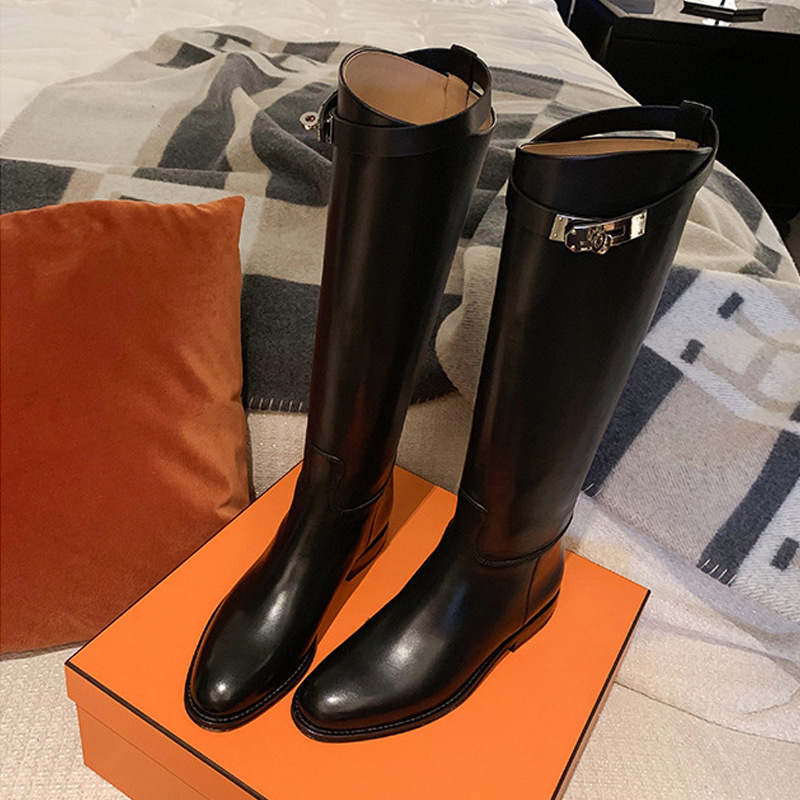 New Style Knight Boots with Round Toe and Metal Buckle, Long Boots for Women, Winter Style, Below the Knee, Versatile Casual Mid-High Boots for Women