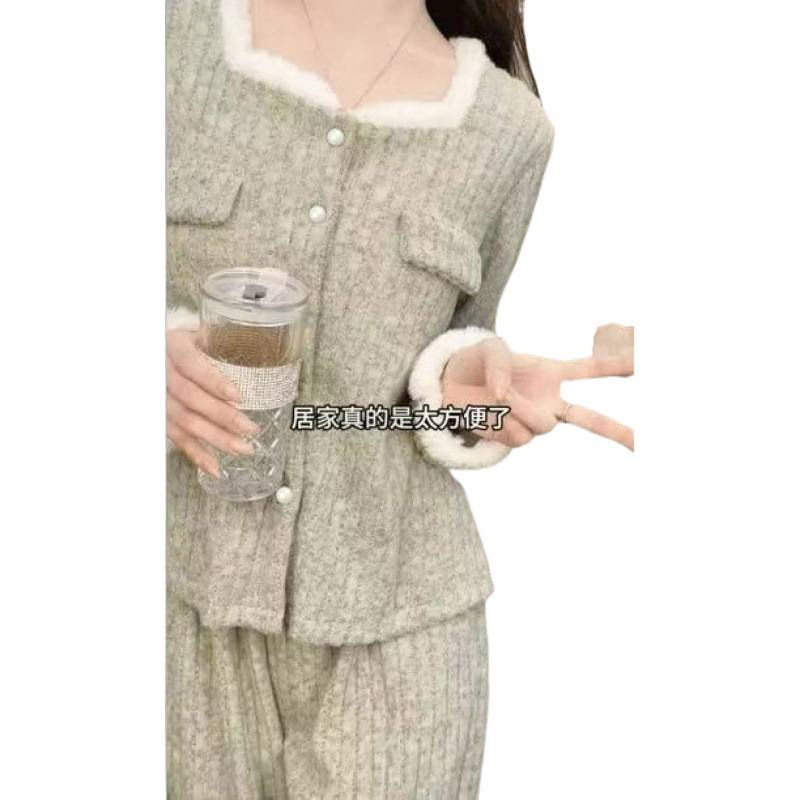 2025新款睡衣女春秋高颜值带胸垫一体小香风减龄洋气家居服套装女|undefined