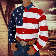 春秋牛仔风格3D印花男士长袖衬衫男士宽松上衣休闲街头时尚服装