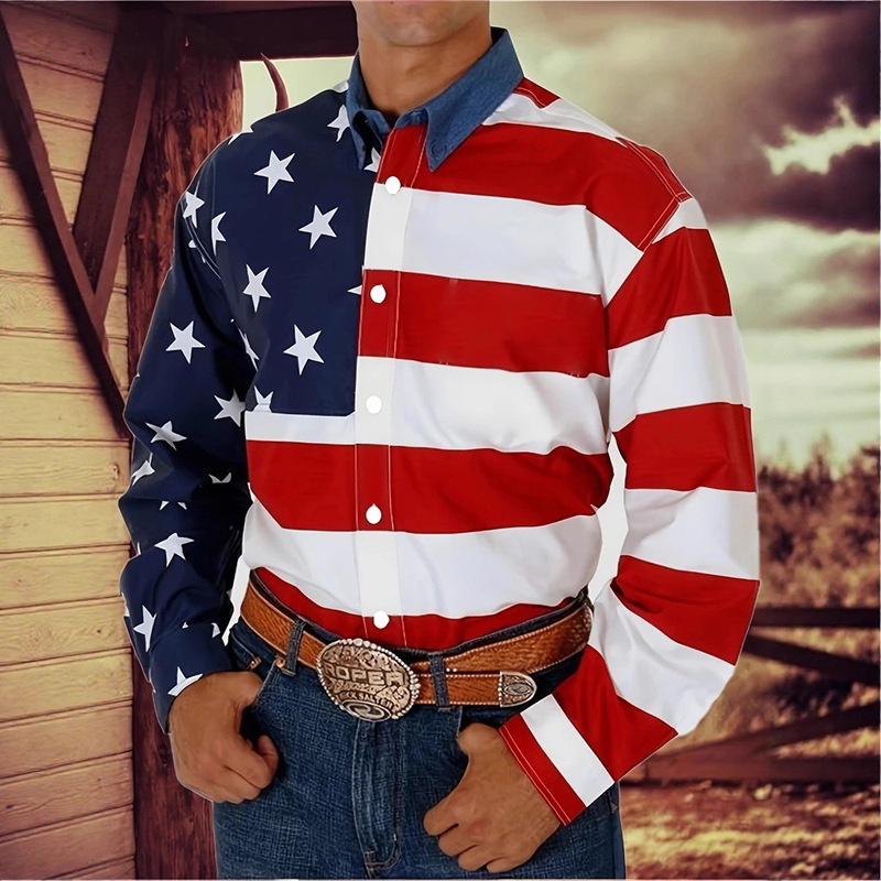 Spring Autumn Cowboy Style 3D Printed Men's Long Sleeve Shirt Men's Loose Top Casual Street Fashion Clothing