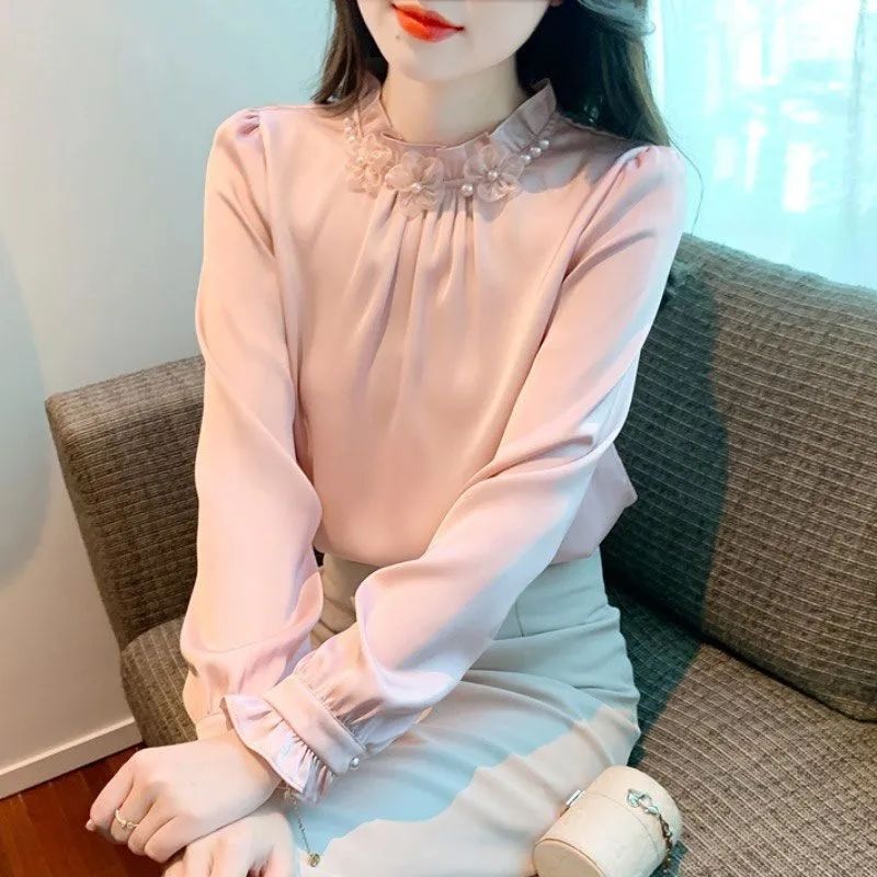 2025新款长袖内搭雪纺衫领春秋季女衬衫别致打底衫法式显瘦|undefined