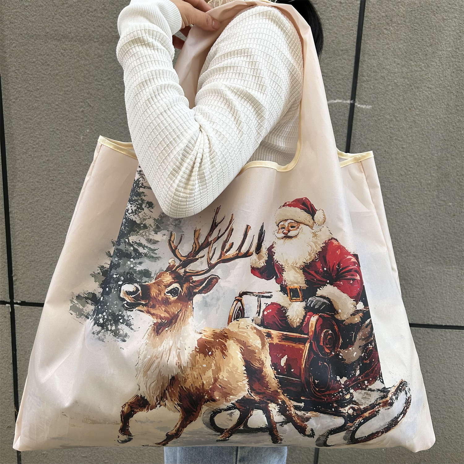 Beige Santa Claus and deer