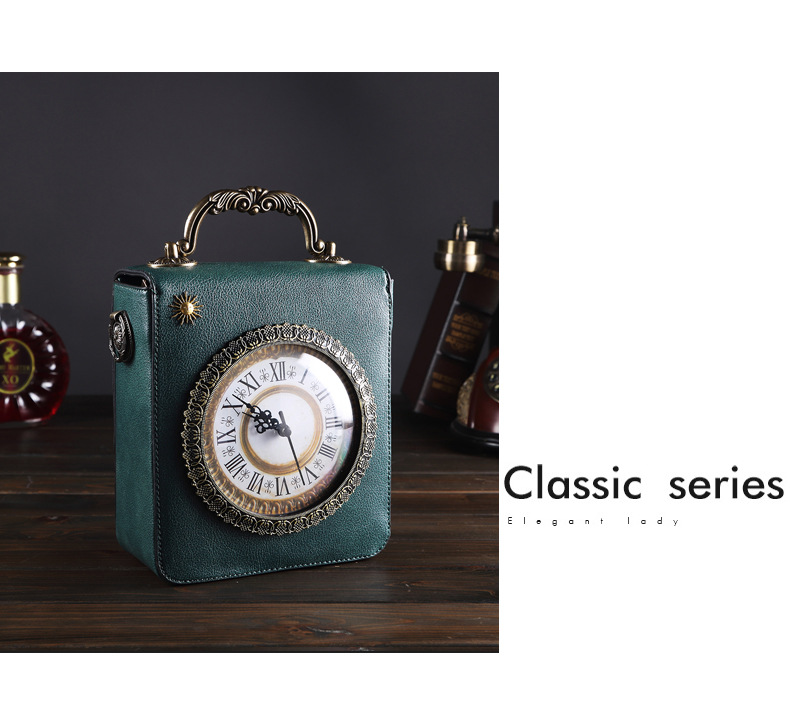 Vintage Style Style Square Shape Women's Medium Pu Leather Clock Vintage Style Square Zipper Handbag