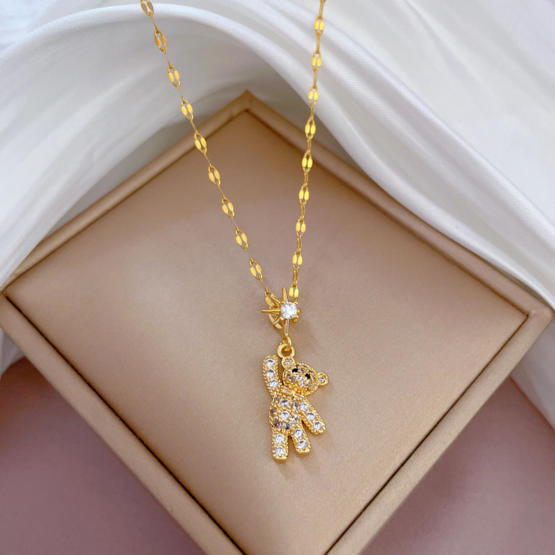 Collana orso di lusso con diamanti per donna catena in oro vero_voghion.com