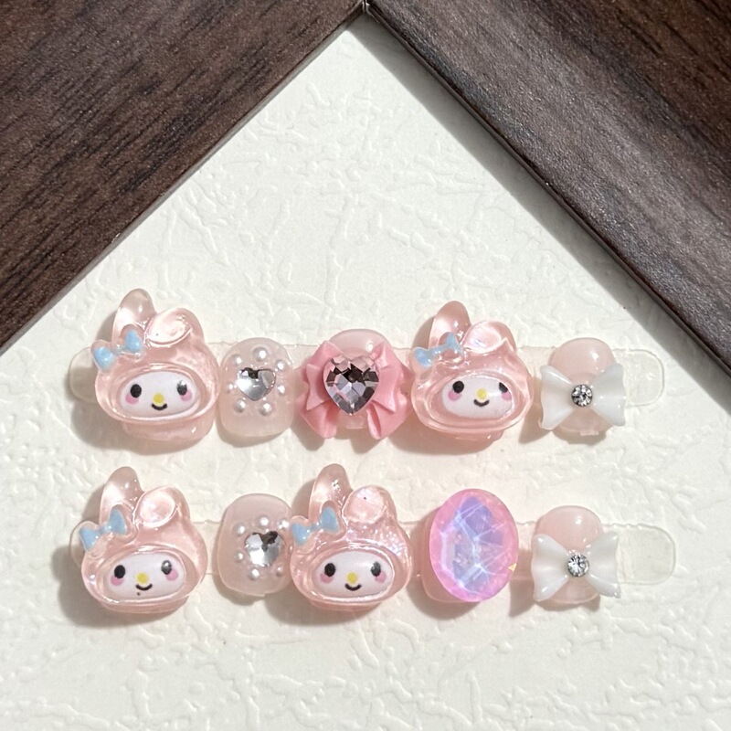 Children's Handmade Wearable Nails Stereo Cute Pink Melody Manicure Cartoon Patch Handmade Nails Removable
