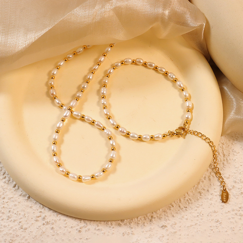 304 Stainless Steel Chain Material 1 Piece Quantity 304 Stainless Steel Baroque Pearl Pastoral Plating Geometric Necklace
