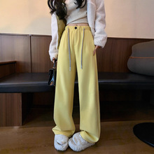 羊羔绒弯刀运动裤女秋冬2025新款加绒加厚高街美式卫裤宽松阔腿裤