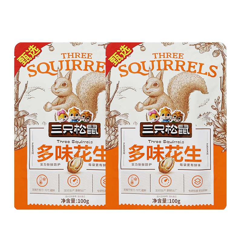 三只松鼠多味花生100g/袋解馋休闲小吃下酒菜办公室零食
