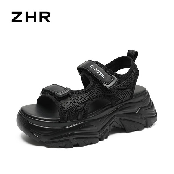 Dép sandal thể thao nữ đế dày quai chữ V dán — G750 màu đen