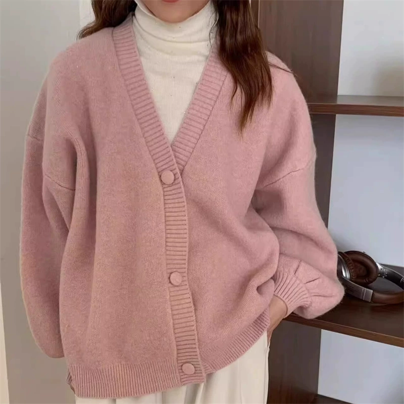 Уменьшение возраста иностранные женщины V-образный трикотажный кардиган куртка женский 2024 новый осенний и зимний короткий свитер женский внешний свитер