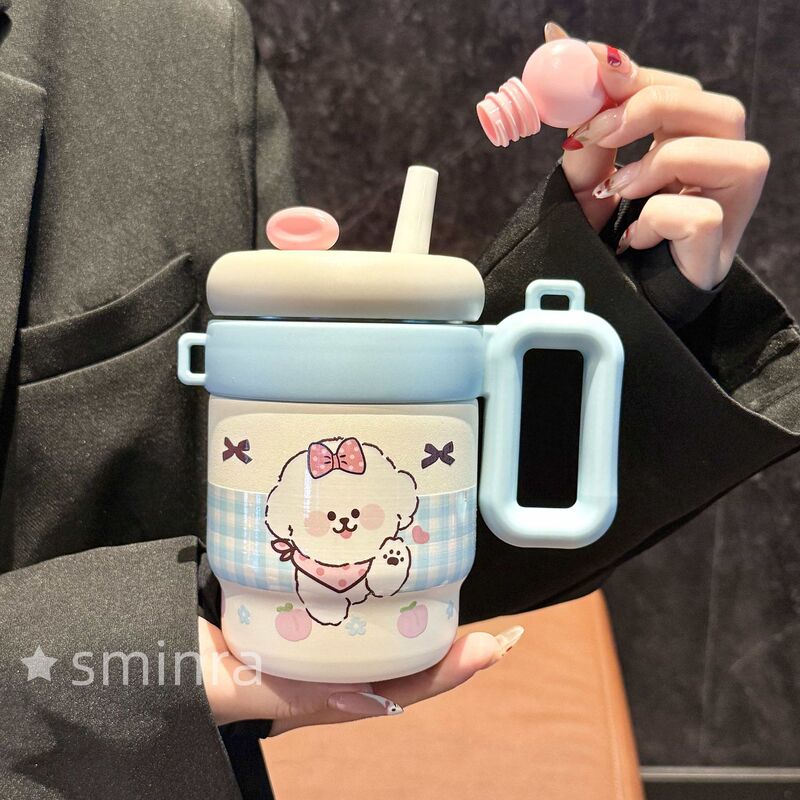 高颜值保温杯女生桌面杯2025新款便携水杯办公双饮吸管杯咖啡杯子|undefined