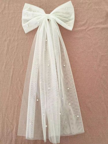 New foreign trade super fairy pearl bow small veil wedding certificate wedding dress temperament girl top clip hairpin hair accessories