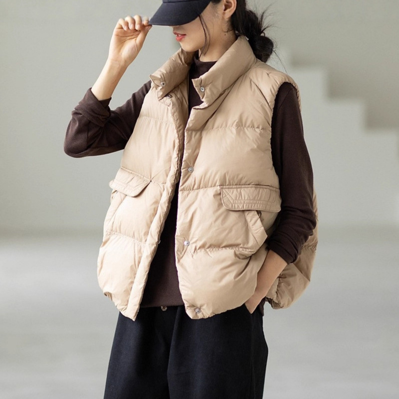 Women's down Vest Winter Short Style Duck down New Model down Gilet Women's Sleeveless down Jacket Pinghu
