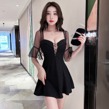 夏季新款夜场女装足浴显瘦桑拿技师工作服气质遮肚显露背连衣裙