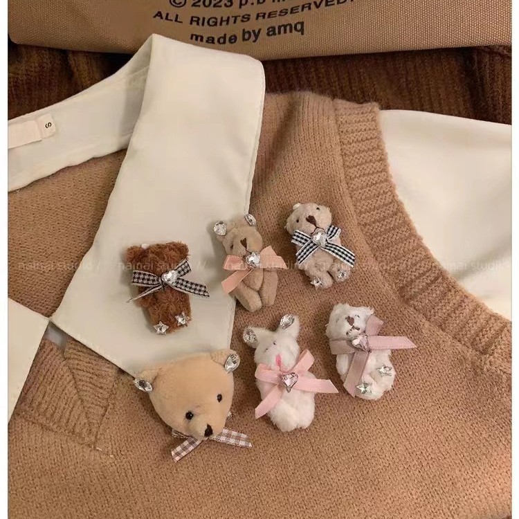 ¡Pequeño oso broche de conejito! Lindo de la felpa arco amor rhinestone pin bolsa Accesorios
