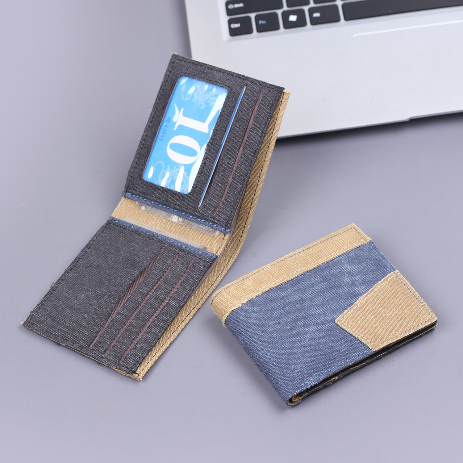 Cartera de lona de hombre cartera de tarjetas de hombre en una cartera corta denim 9 tarjetas cartera de hombre tela suave