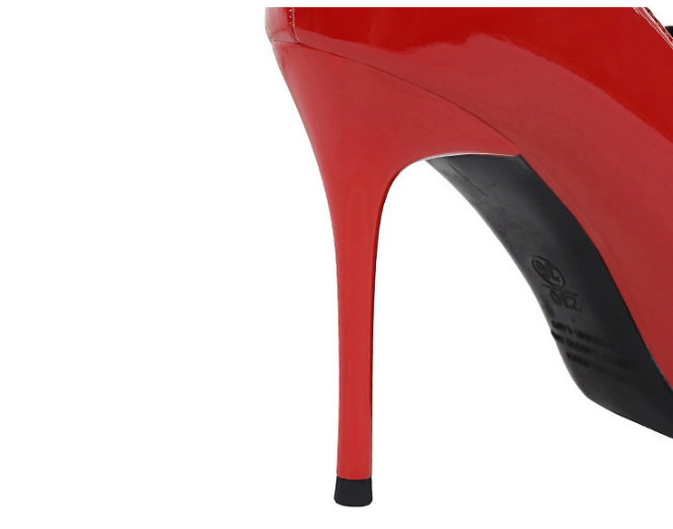 High heels women's shoes slim heels patent leather shallow mouth pointed metal chain line with single shoes_voghion.com