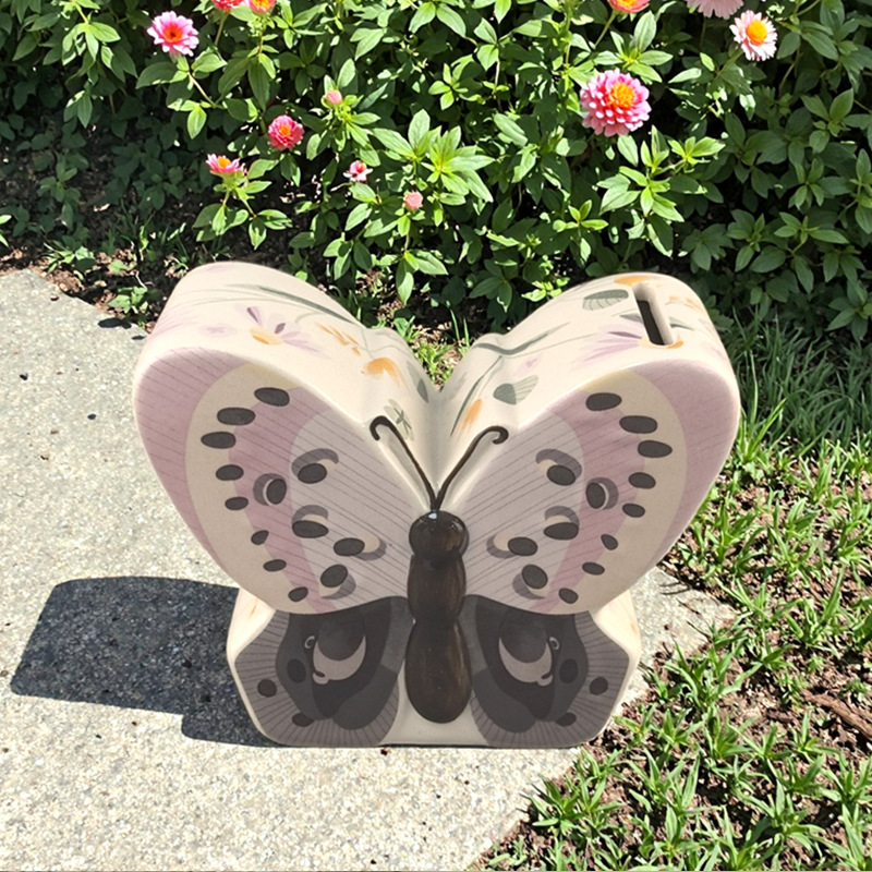 Cerámica creativa mariposa jarro de dinero decoración para el hogar de alto valor de la cara jarro de dinero de cerámica artesanía de reubicación regalo de cumpleaños