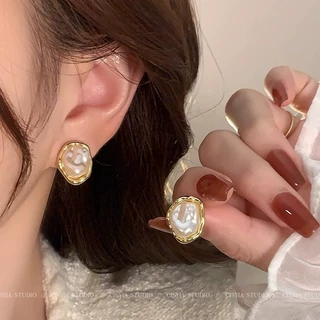 复古法式巴洛克珍珠耳钉春秋小众独特耳环2025新款爆款高级感耳饰