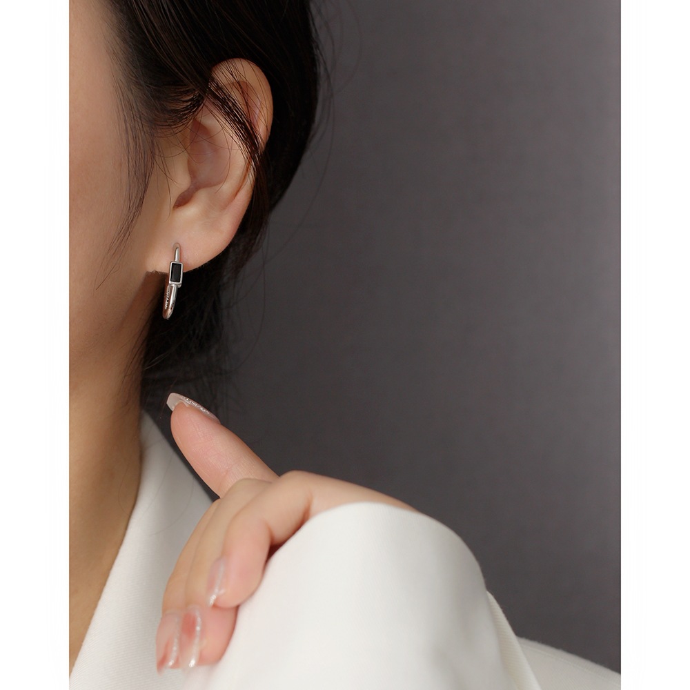 Fashion Square Sterling Silver Earrings Plating Metal Zircon 925 Silver Earrings