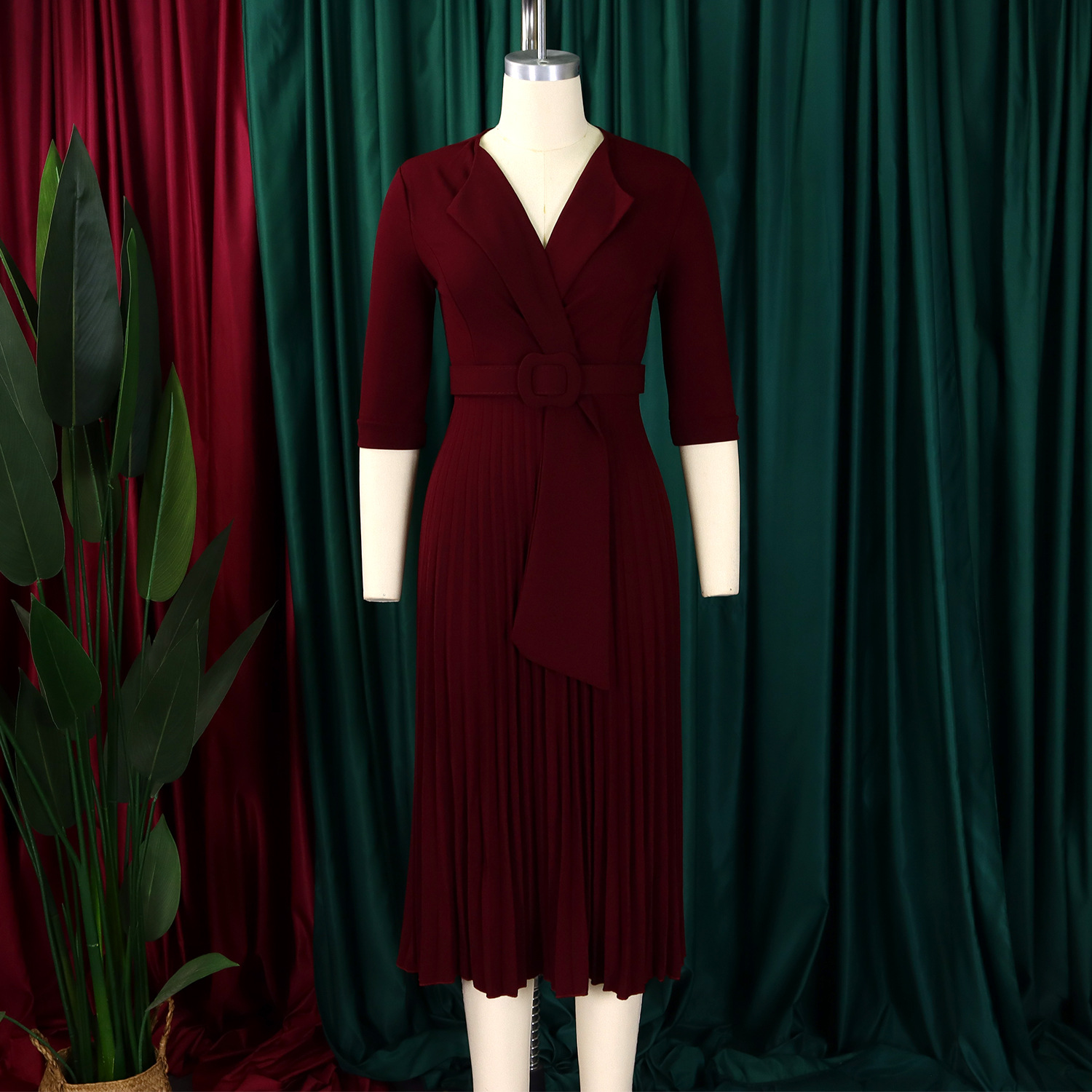 Women's Blazer Collar Pleated Waist Skirt Set For Autumn Winter_voghion.com