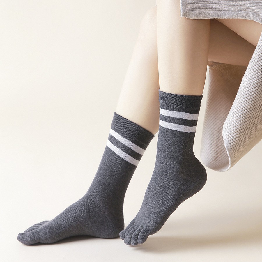 Calcetines largos de cinco dedos de invierno de algodón de color sólido para mujer Calcetines de Punta engrosados alargados calcetines de pantorrilla absorbentes de sudor calcetines de punta de moda para todos los partidos