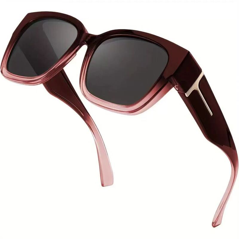 Korean Style Large-Frame Prescription Clip-On Glasses with Leopard Print, High-End and Stylish Sunglasses for Trendy Girls, Polarized Clip-On Glasses for Nearsightedness