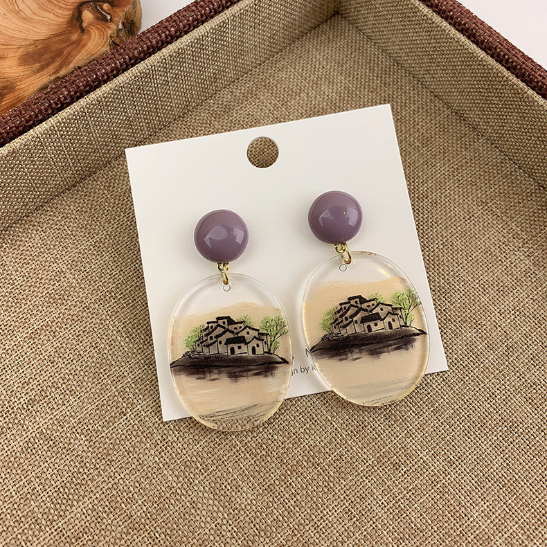 Wholesale Jewelry Landscape Painting Geometric Pendant Earrings Nihaojewelry display picture 9