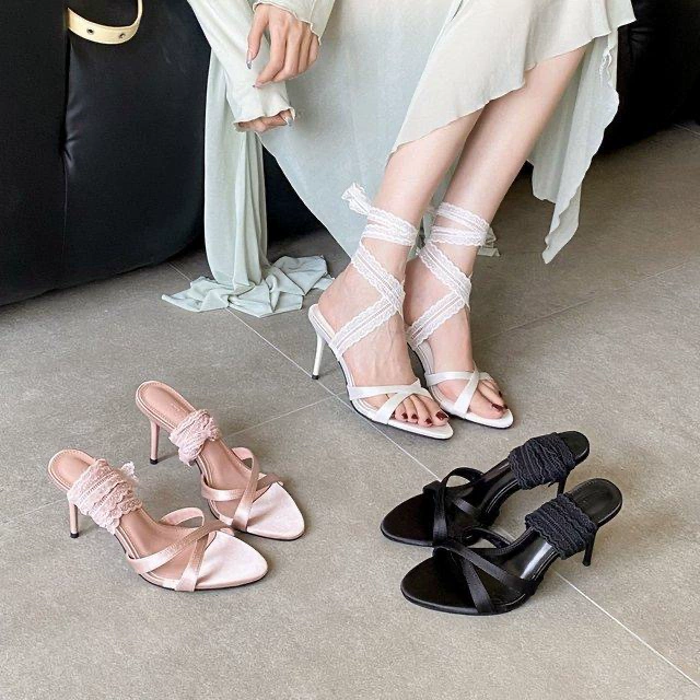 Belt, sandals, fashionable footwear high heels, trend of season, bright catchy style, fitted, french style