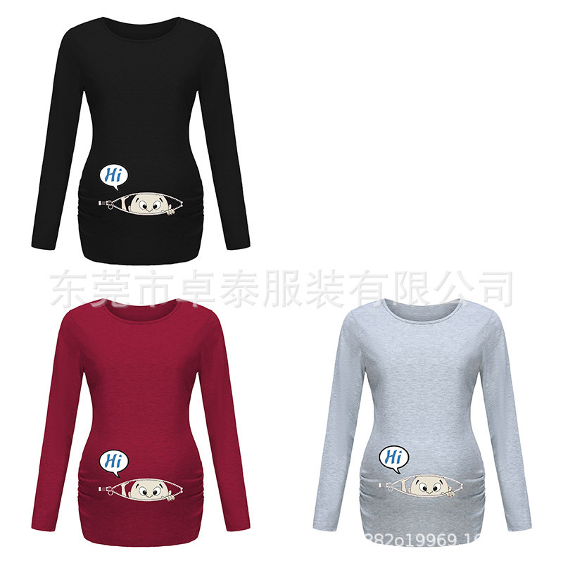 Cute cartoon baby print pattern women's pregnant women's casual long-sleeved slim T-shirt top multi-color optional