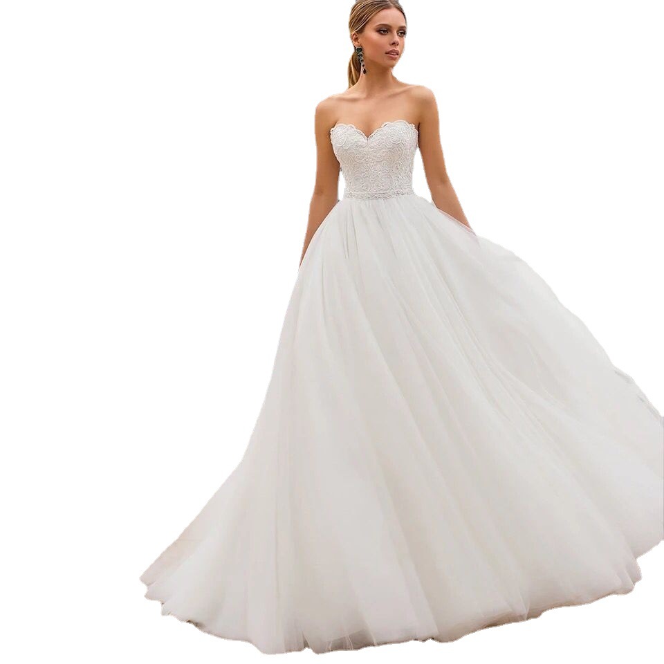 Comercio exterior europeo y americano Amazon AliExpress deseo elegante vestido de novia sexy tubo superior largo elegante simple Personalización de apoyo
