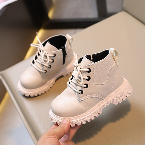 New Autumn Children's Fashion English Short Boots for Boys Side Zip Fashion Martin Boots for Girls Soft Sole Single Boots Solid Color